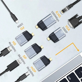 Μετατροπέας Nku USB C με PD Charging Thunderbolt 3 Type-C σε DP/Mini DP/HDMI-Compatible/VGA/RJ45 Male-female Adapter για Macbook