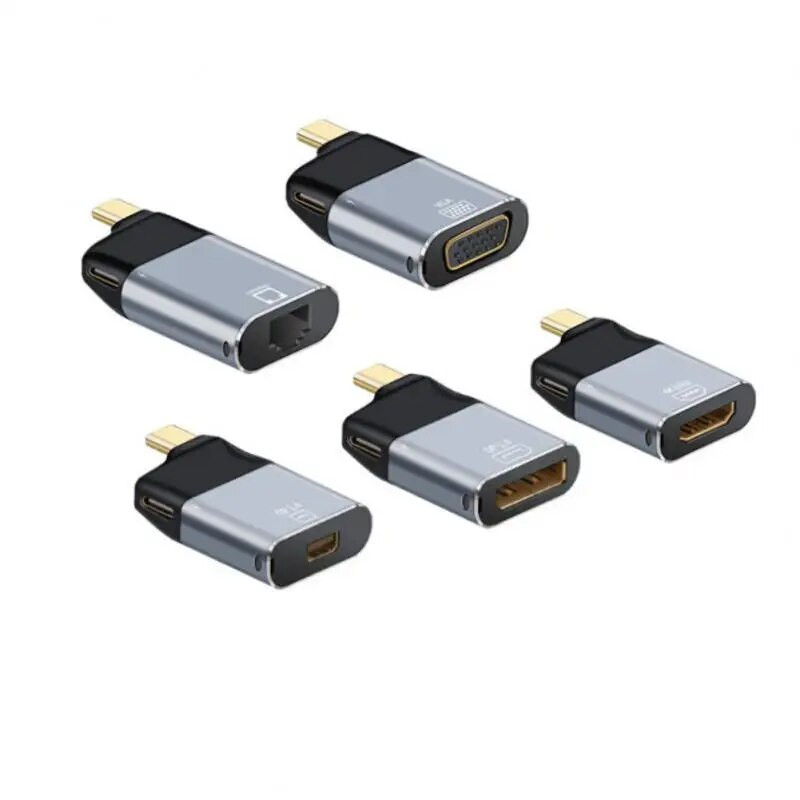 Nku USB C keitiklis su PD įkrovimu Thunderbolt 3 Type-C į DP / Mini DP / HDMI suderinamas / VGA / RJ45 vyriškas ir moteriškas adapteris, skirtas Macbook