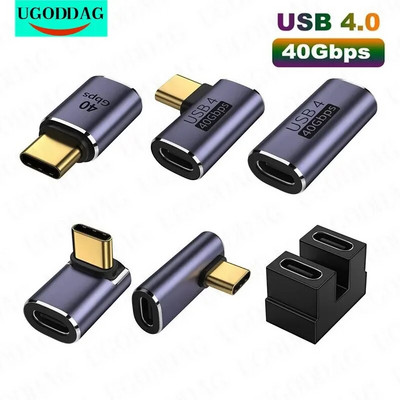USB C-adapterid U-kujuline sirge nurga adapter C-tüüpi emas-tüüpi C-tüüpi isane 40Gbps kiire andmeadapteri muunduri laadimisadapterid