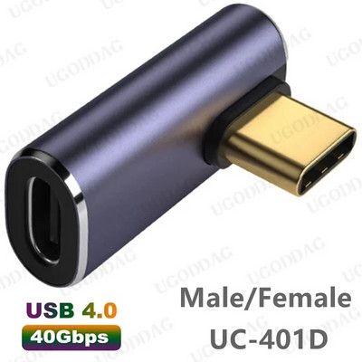 USB C-adapterid U-kujuline sirge nurga adapter C-tüüpi emas-tüüpi C-tüüpi isane 40Gbps kiire andmeadapteri muunduri laadimisadapterid