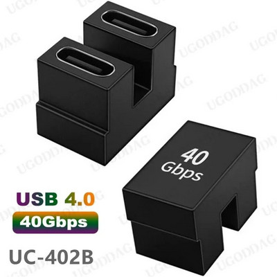 USB C-adapterid U-kujuline sirge nurga adapter C-tüüpi emas-tüüpi C-tüüpi isane 40Gbps kiire andmeadapteri muunduri laadimisadapterid