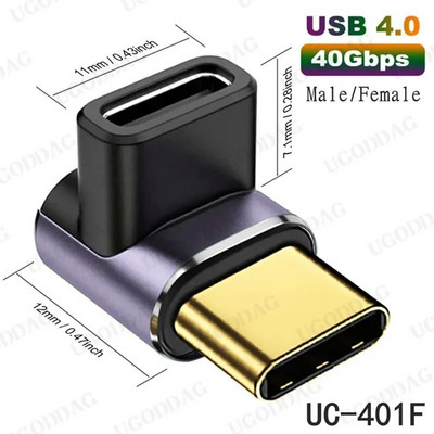 USB C-adapterid U-kujuline sirge nurga adapter C-tüüpi emas-tüüpi C-tüüpi isane 40Gbps kiire andmeadapteri muunduri laadimisadapterid