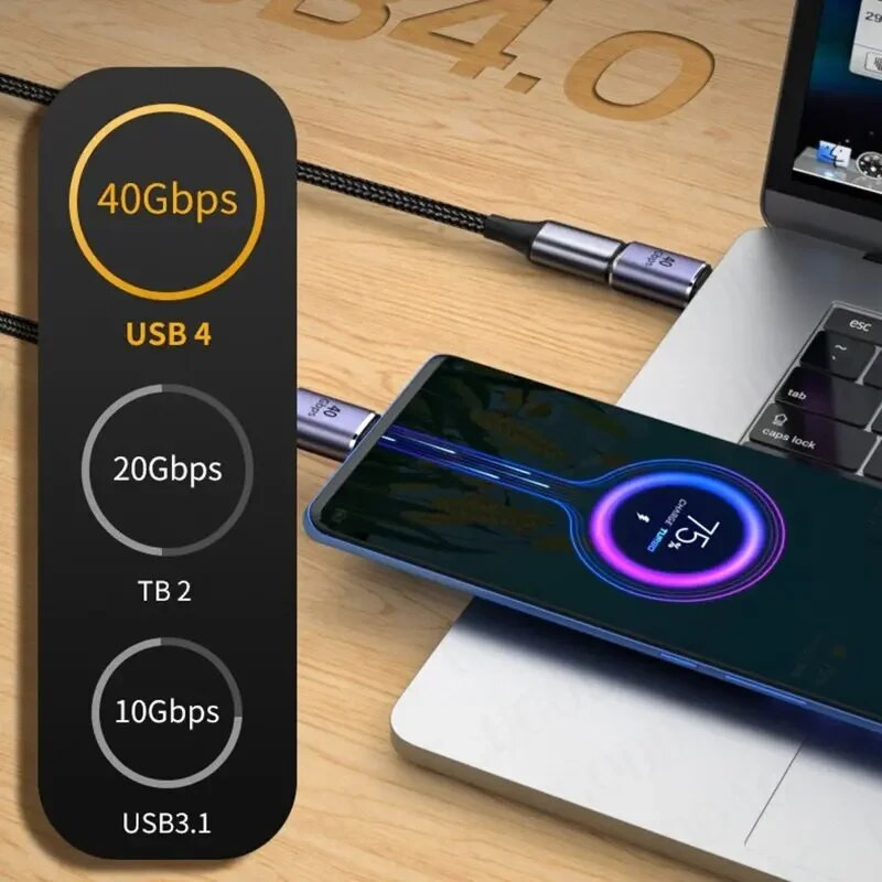 USB C-adapterid U-kujuline sirge nurga adapter C-tüüpi emas-tüüpi C-tüüpi isane 40Gbps kiire andmeadapteri muunduri laadimisadapterid