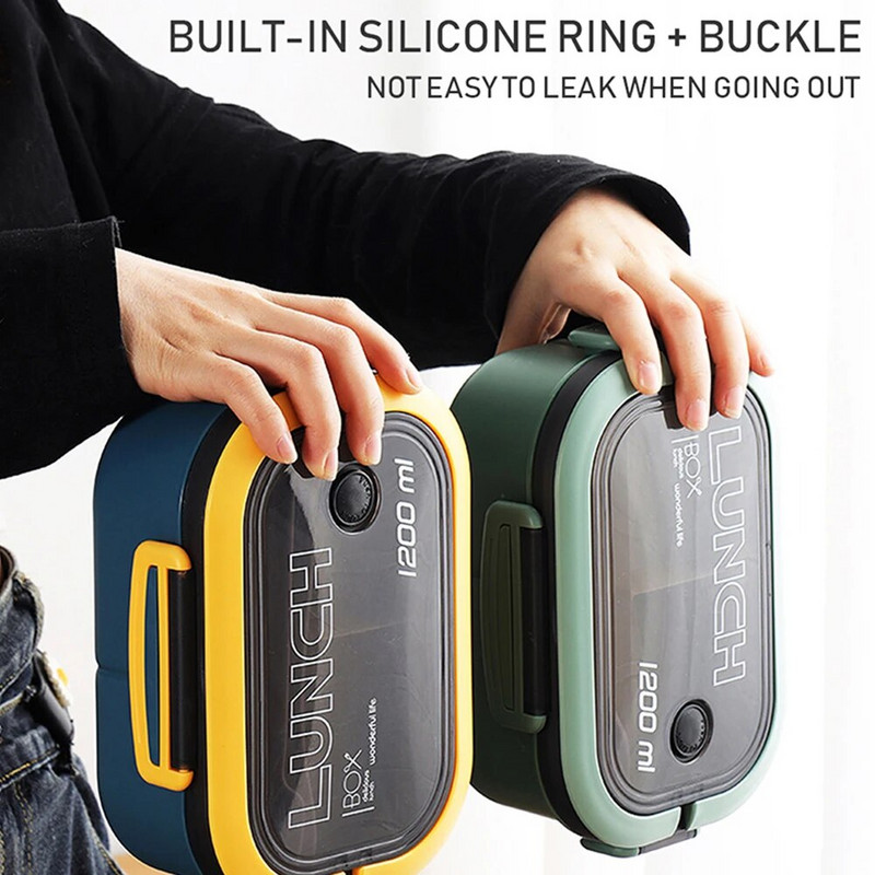 Prijenosna hermetička kutija za ručak, dvoslojna mreža, studentski uredski djelatnik, hermetička bento kutija za mikrovalnu pećnicu s vilicom, žlicom, piknik na otvorenom