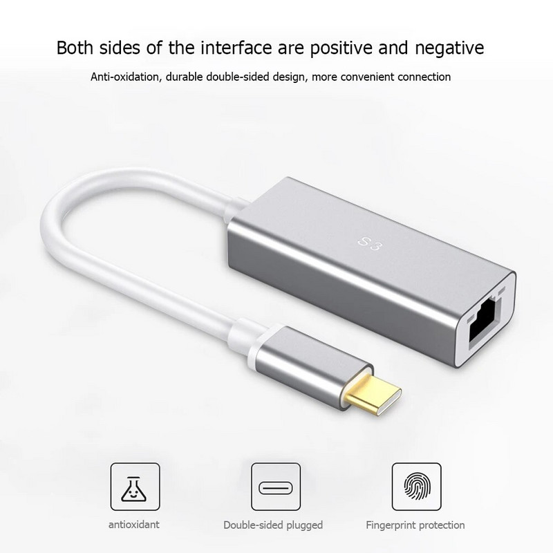 Patvarus keitiklis, subtilus dizainas, atsparus dilimui 10/100 Mbps C tipo iki RJ45 aliuminio lydinio adapteris nešiojamam planšetiniam kompiuteriui