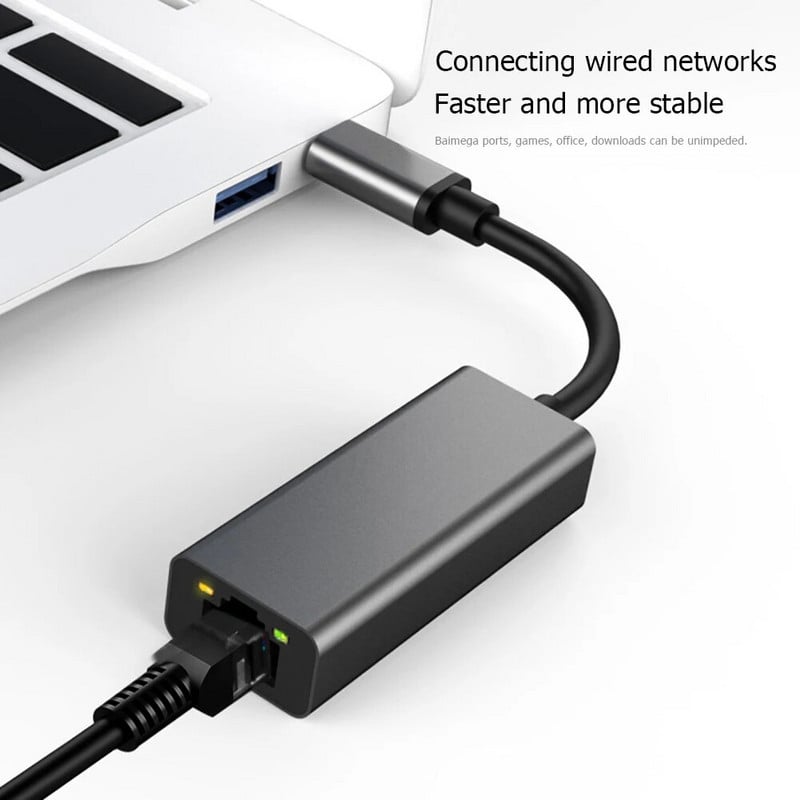 Patvarus keitiklis, subtilus dizainas, atsparus dilimui 10/100 Mbps C tipo iki RJ45 aliuminio lydinio adapteris nešiojamam planšetiniam kompiuteriui