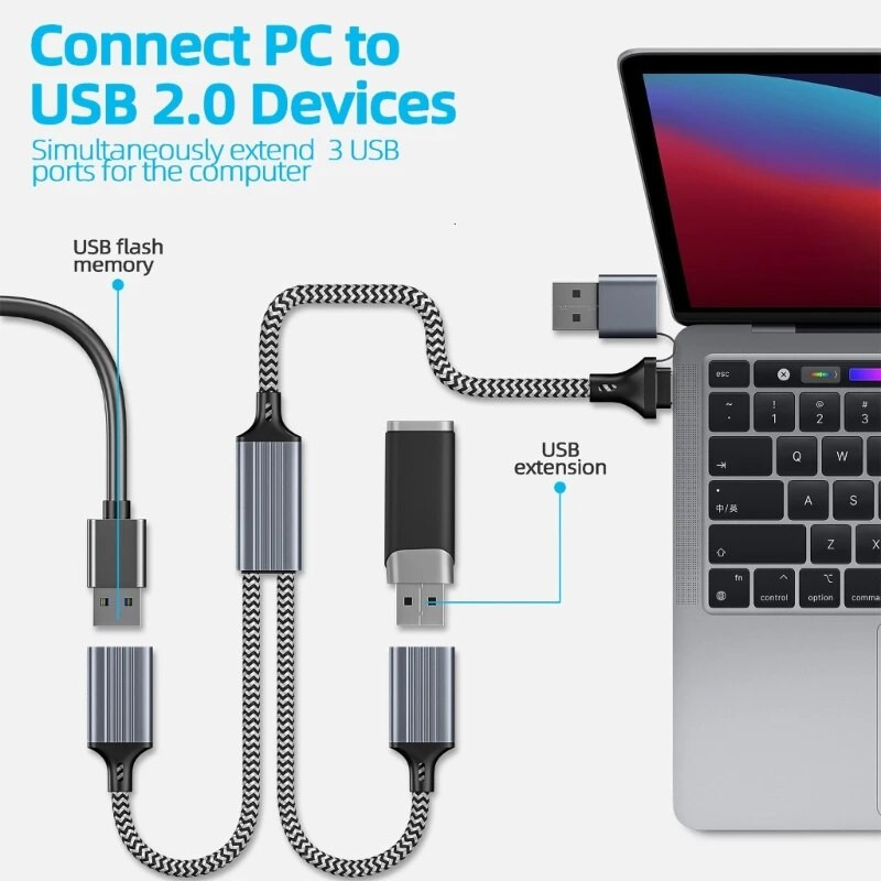 USB uz C tipa adapteri un no C tipa uz C*2 Y tipa sadalītāja kabeļi tālruņiem klēpjdatoriem planšetdatoriem pārveidotājiem 480 Mb/s datu pārsūtīšana