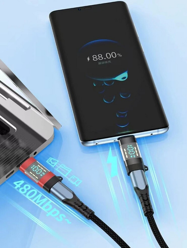 Átlátszó digitális kijelzőadapter PD100W Adapter Type-C – Type-C 5A Laptop Android Phone OTG Adapter