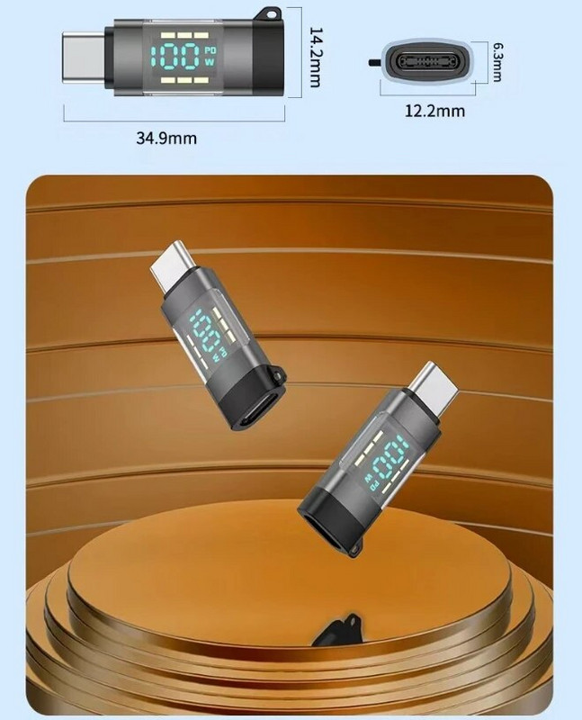 Átlátszó digitális kijelzőadapter PD100W Adapter Type-C – Type-C 5A Laptop Android Phone OTG Adapter