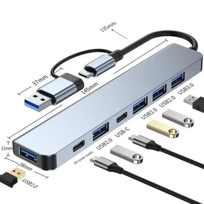 Tip C HUB Brzi USB 3.0 HUB Splitter čitač kartica RJ45 PD 87W Multiport sa SD TF priključcima za Macbook računala Dodatna oprema