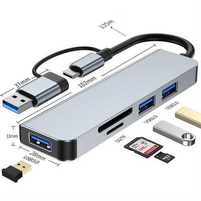 Tip C HUB Brzi USB 3.0 HUB Splitter čitač kartica RJ45 PD 87W Multiport sa SD TF priključcima za Macbook računala Dodatna oprema