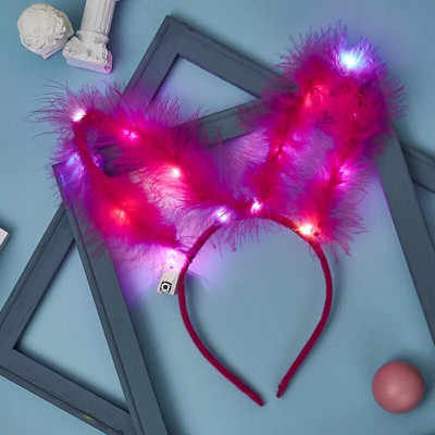 Šviečianti triušio zuikio plunksna katės ausys 14 lempučių galvos apdangalas Šviečiantis galvos apdangalas vakarėlio rekvizitas Merginos gimtadienio vestuvių vakarėlio dekoravimas