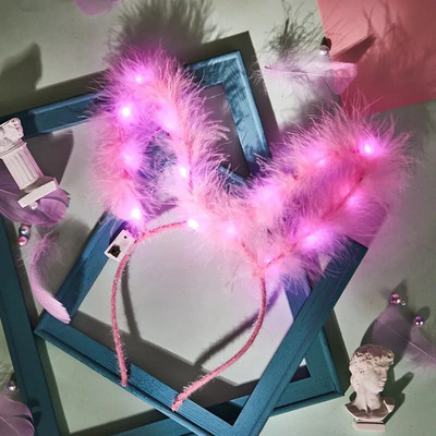 Šviečianti triušio zuikio plunksna katės ausys 14 lempučių galvos apdangalas Šviečiantis galvos apdangalas vakarėlio rekvizitas Merginos gimtadienio vestuvių vakarėlio dekoravimas