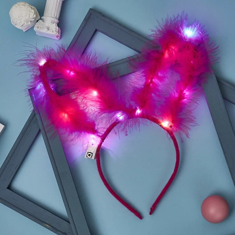 Šviečianti triušio zuikio plunksna katės ausys 14 lempučių galvos apdangalas Šviečiantis galvos apdangalas vakarėlio rekvizitas Merginos gimtadienio vestuvių vakarėlio dekoravimas