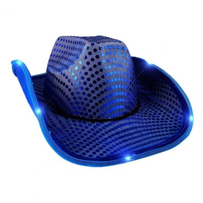 Șepci de cowboy cu LED strălucitoare pentru femei, bărbați, Crăciun, Halloween, costum de carnaval, petrecere, rochie de joacă, recuzită, pălării de cowgirl cu paiete de vest
