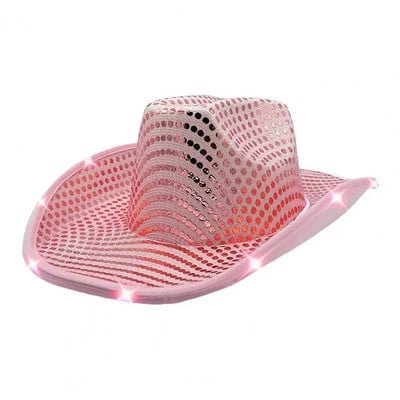 Șepci de cowboy cu LED strălucitoare pentru femei, bărbați, Crăciun, Halloween, costum de carnaval, petrecere, rochie de joacă, recuzită, pălării de cowgirl cu paiete de vest