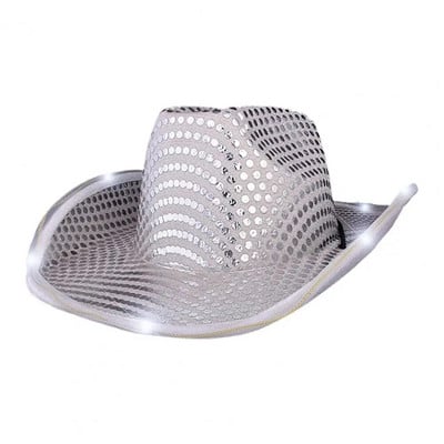Șepci de cowboy cu LED strălucitoare pentru femei, bărbați, Crăciun, Halloween, costum de carnaval, petrecere, rochie de joacă, recuzită, pălării de cowgirl cu paiete de vest