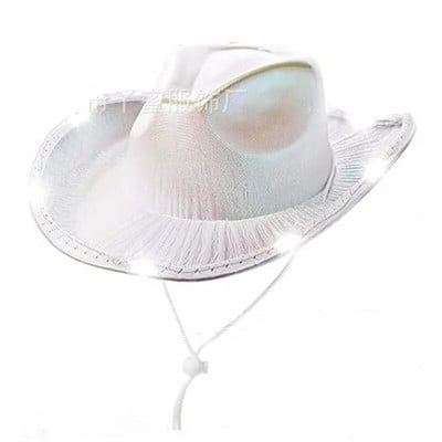 Șepci de cowboy cu LED strălucitoare pentru femei, bărbați, Crăciun, Halloween, costum de carnaval, petrecere, rochie de joacă, recuzită, pălării de cowgirl cu paiete de vest