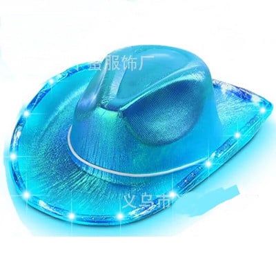 Șepci de cowboy cu LED strălucitoare pentru femei, bărbați, Crăciun, Halloween, costum de carnaval, petrecere, rochie de joacă, recuzită, pălării de cowgirl cu paiete de vest
