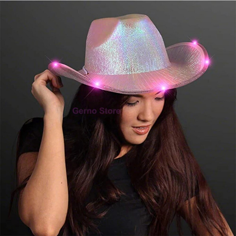 Șepci de cowboy cu LED strălucitoare pentru femei, bărbați, Crăciun, Halloween, costum de carnaval, petrecere, rochie de joacă, recuzită, pălării de cowgirl cu paiete de vest
