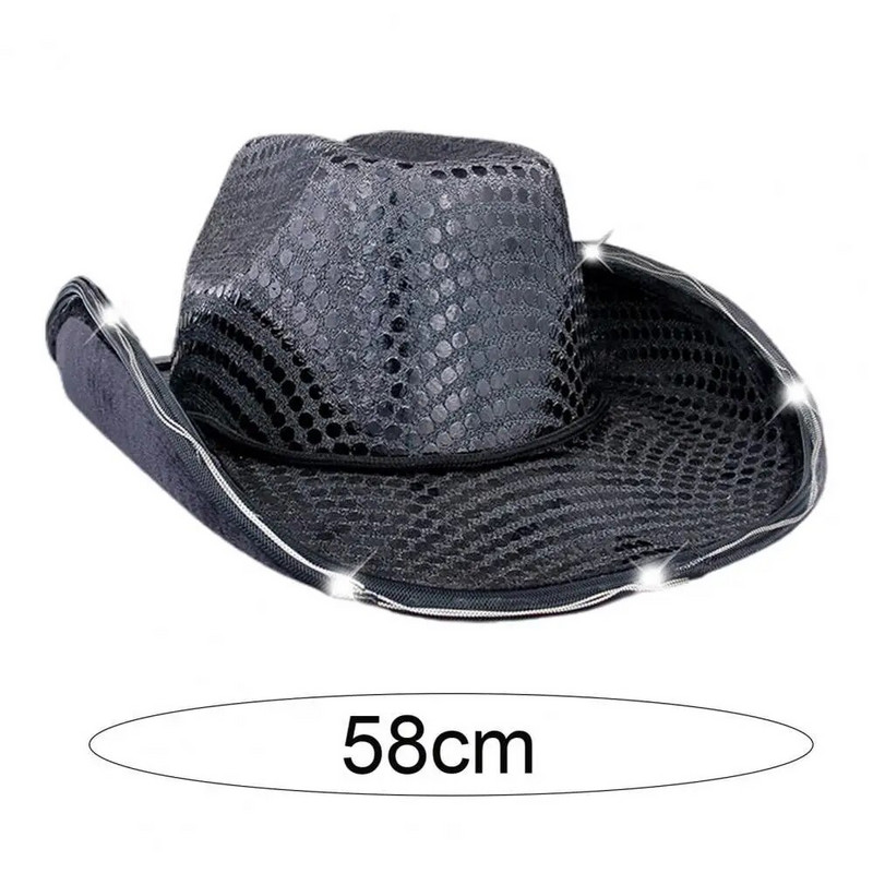 Șepci de cowboy cu LED strălucitoare pentru femei, bărbați, Crăciun, Halloween, costum de carnaval, petrecere, rochie de joacă, recuzită, pălării de cowgirl cu paiete de vest