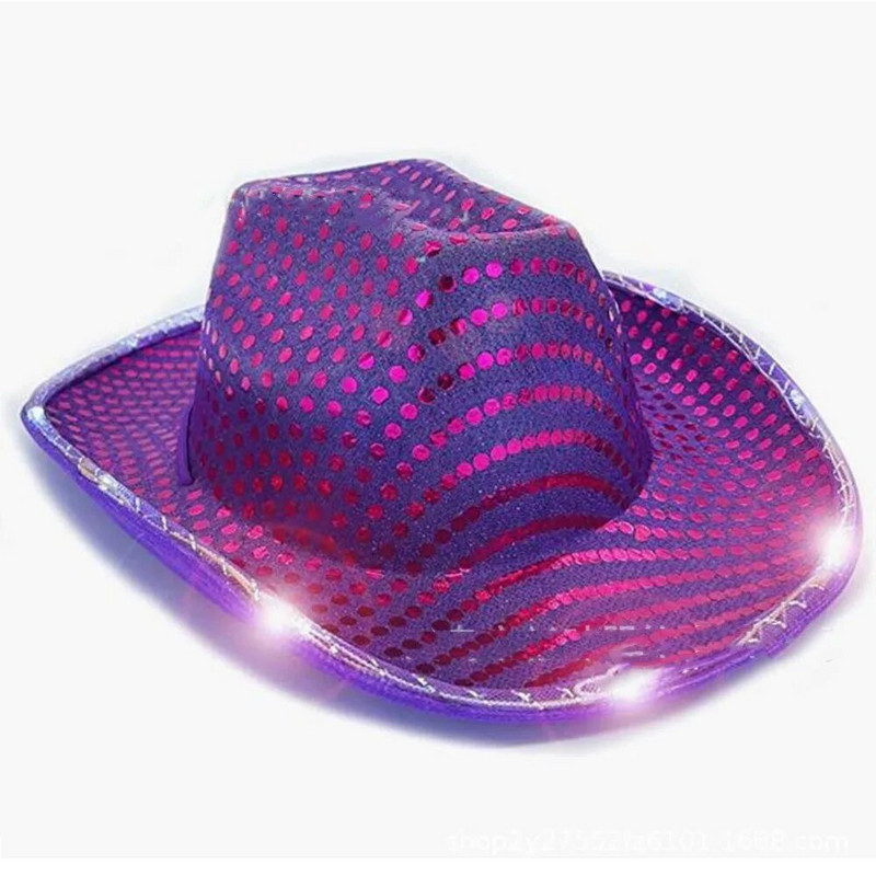 Șepci de cowboy cu LED strălucitoare pentru femei, bărbați, Crăciun, Halloween, costum de carnaval, petrecere, rochie de joacă, recuzită, pălării de cowgirl cu paiete de vest