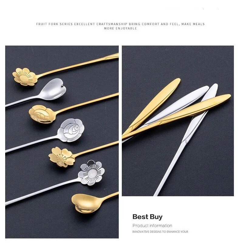 1 db rozsdamentes acél kanál Cherry Rose Gold Ezüst gombóc kávéskanál karácsonyi ajándékok konyhai kiegészítők étkészlet dekoráció