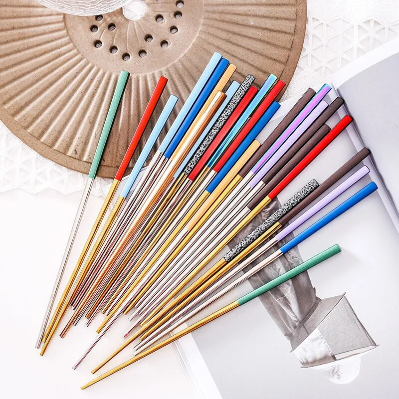 Квадратни пръчици 304 пръчици от неръждаема стомана Китайски пръчици Португалски пръчици многоцветни панталони от метална стомана palillos