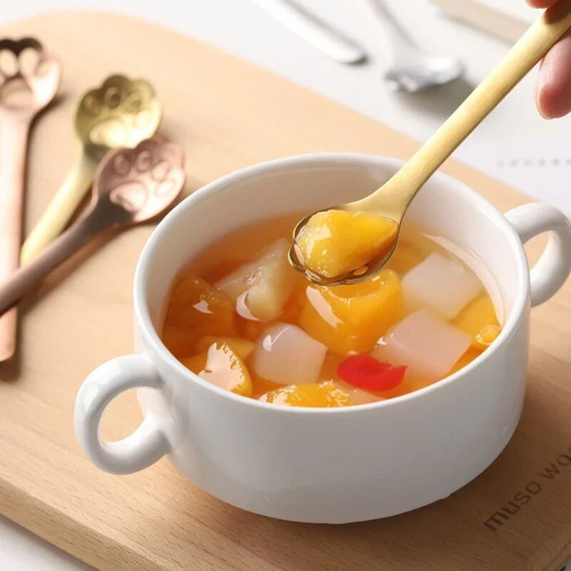 Žlica za kavu od nehrđajućeg čelika 304 Lovely Cat Claw Dessert Sladoled Šuplja žlica Posuđe za jelo Set pribora za jelo Kuhinjski pribor