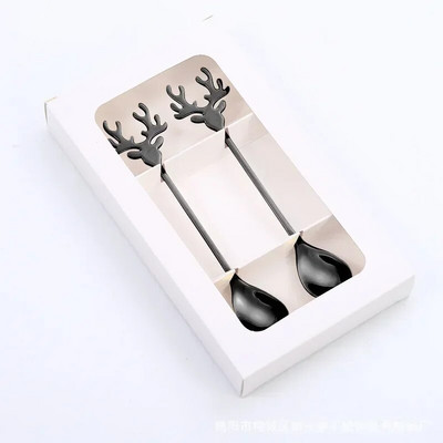 Nerūdijančio plieno animacinis kalėdinis briedžio šaukštelis mielas elnio galvos mažas ledų šaukštelis kavos desertas maišymo šaukštas