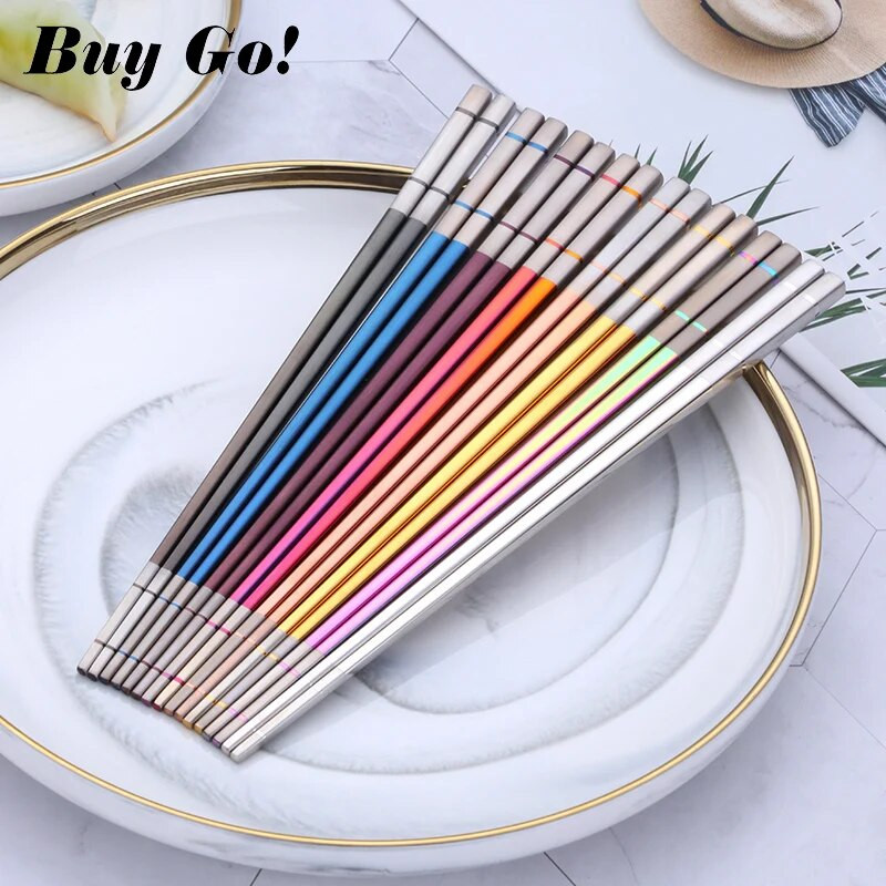 1 pereche de bețișoare din oțel inoxidabil chinezești antiderapante Set de bețișoare reutilizabile pentru sushi pentru copii tacâmuri portabile pentru prânz