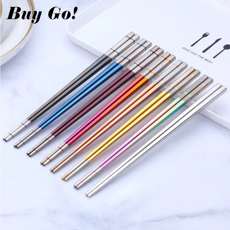 1 pereche de bețișoare din oțel inoxidabil chinezești antiderapante Set de bețișoare reutilizabile pentru sushi pentru copii tacâmuri portabile pentru prânz