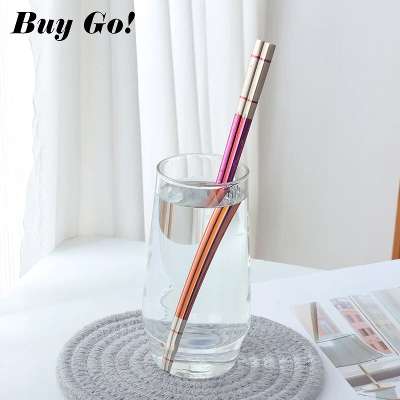 1 pereche de bețișoare din oțel inoxidabil chinezești antiderapante Set de bețișoare reutilizabile pentru sushi pentru copii tacâmuri portabile pentru prânz