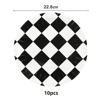 Crno-bijeli trkaći automobil Tematski pribor za zabave Jednokratni set posuđa Papirnati tanjuri Šalice Dječaci Rođendanski ukrasi za bebe