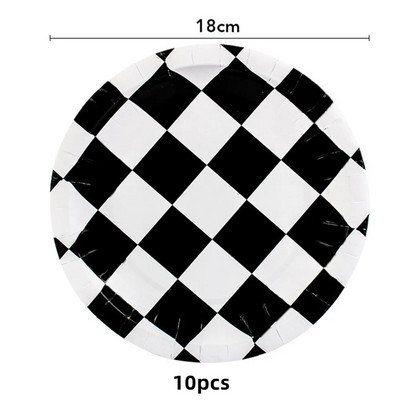 Crno-bijeli trkaći automobil Tematski pribor za zabave Jednokratni set posuđa Papirnati tanjuri Šalice Dječaci Rođendanski ukrasi za bebe