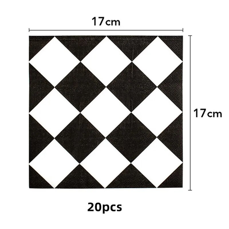Crno-bijeli trkaći automobil Tematski pribor za zabave Jednokratni set posuđa Papirnati tanjuri Šalice Dječaci Rođendanski ukrasi za bebe