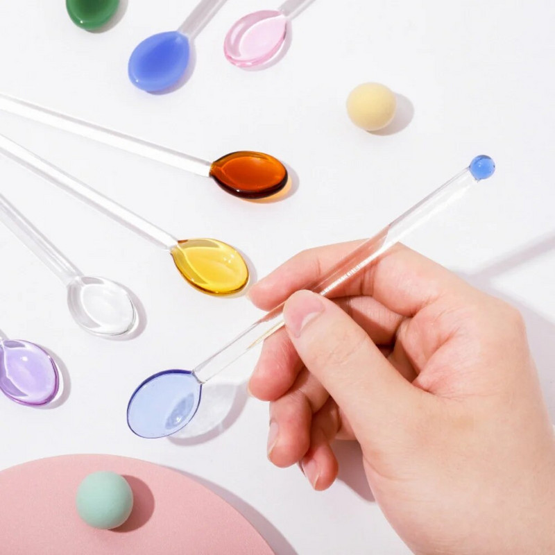 Staklene žlice u boji Žličica za kavu s dugom drškom Žlica za desert Čajne žličice od stakla u boji Prozirne žličice za miješanje kave Mješalica za čaj