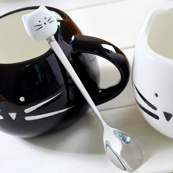 1 ΤΕΜ. Γάτα Κεραμικά κουτάλια από ανοξείδωτο ατσάλι Γελοιογραφία Παγωτό Ζάχαρη Τσάι Επιδόρπιο Κουτάλι Καφέ Κουτάλι Καφέ Αξεσουάρ Καφέ Κουτάλι Επιδόρπιο