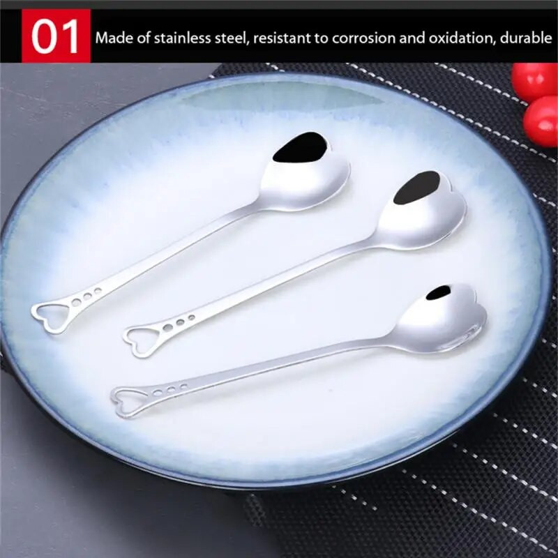 Desszert cukorkanál rozsdamentes acél szív alakú ezüst kreatív hordozható univerzális konyhai eszközök és kütyük étkészletek