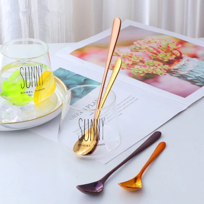 Симпатична лъжица за разбъркване на кафе от неръждаема стомана Прибори за хранене с дълга дръжка Лъжица за сладолед Десерт Чаена лъжичка Кухненски прибори за хранене Прибори