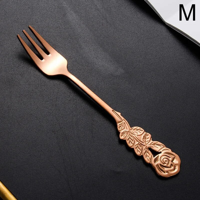 1PC Лъжица за кафе от неръждаема стомана Творческа дръжка във форма на розово цвете Чаена торта Десертна лъжица Вилица за плодове Посуда Кухненски принадлежности