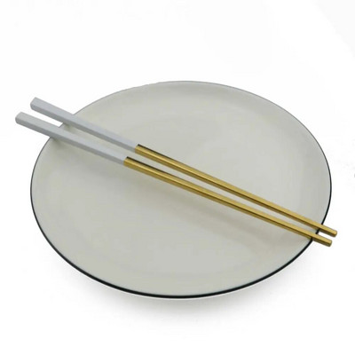 JANKNG 1 pár 23,5 cm-es négyzet alakú pálcika 304 rozsdamentes acél japán arany rózsa arany Sushi Hashi újrafelhasználható színes pálcika
