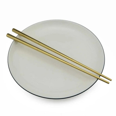 JANKNG 1 pár 23,5 cm-es négyzet alakú pálcika 304 rozsdamentes acél japán arany rózsa arany Sushi Hashi újrafelhasználható színes pálcika