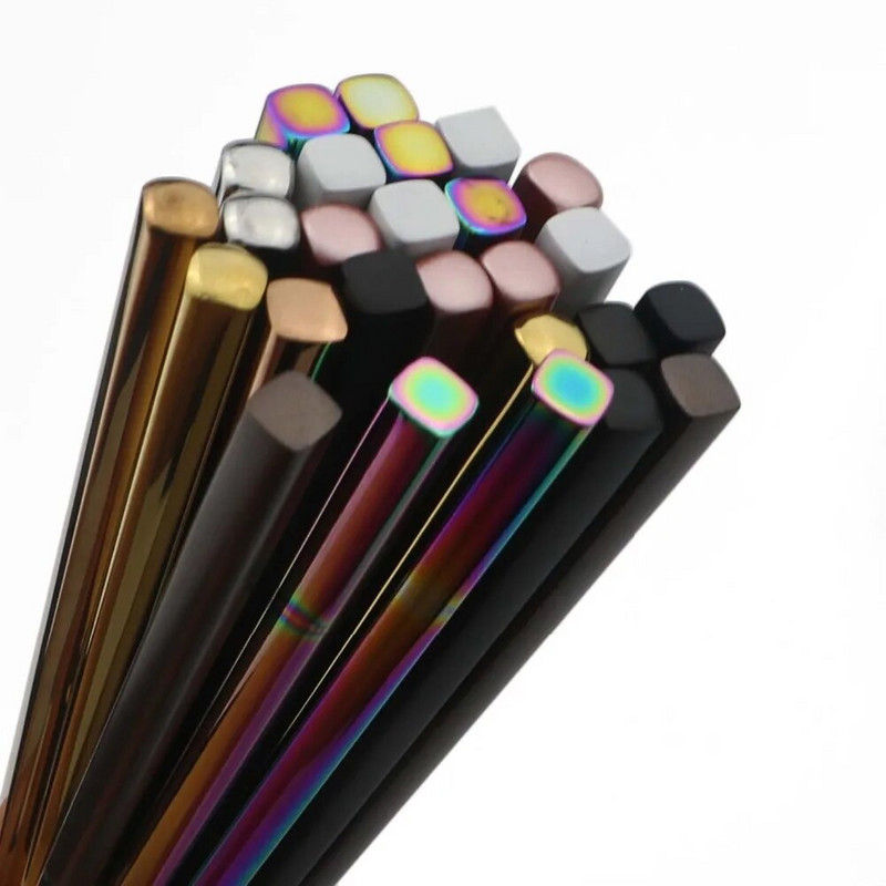 JANKNG 1 pár 23,5 cm-es négyzet alakú pálcika 304 rozsdamentes acél japán arany rózsa arany Sushi Hashi újrafelhasználható színes pálcika