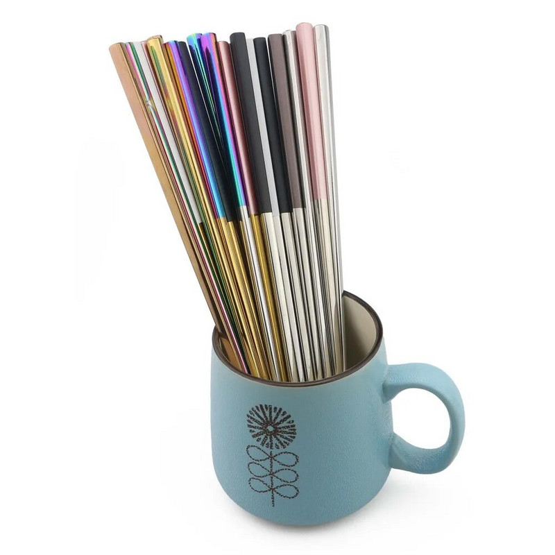 JANKNG 1 pár 23,5 cm-es négyzet alakú pálcika 304 rozsdamentes acél japán arany rózsa arany Sushi Hashi újrafelhasználható színes pálcika