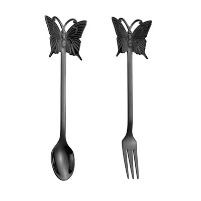 2 vnt. Užkandžiai Pyragas Vaisių šakutė Drugelio formos torto šaukštas Degustacinės šakutės Šaukštai Nerūdijančio plieno medžiaga