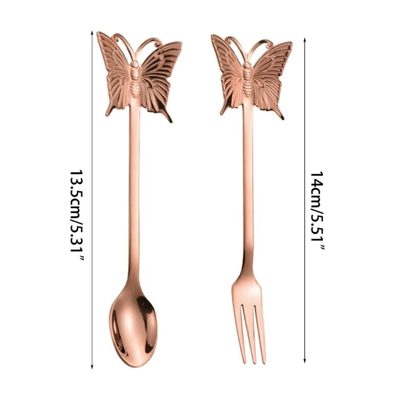 2 vnt. Užkandžiai Pyragas Vaisių šakutė Drugelio formos torto šaukštas Degustacinės šakutės Šaukštai Nerūdijančio plieno medžiaga