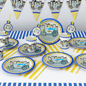 Kis zsaru autós parti kellékek Rendőrfiú születésnapi parti díszek autós lufi papír szalmapapír tálca gyermekbuli ajándék