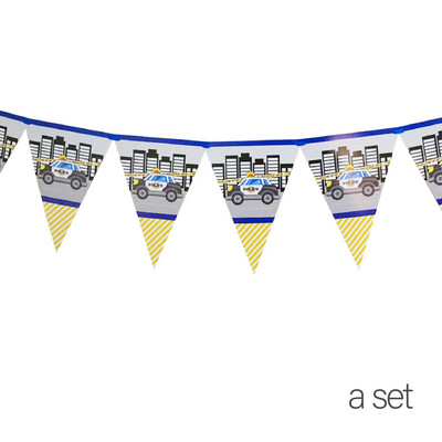 Kis zsaru autós parti kellékek Rendőrfiú születésnapi parti díszek autós lufi papír szalmapapír tálca gyermekbuli ajándék