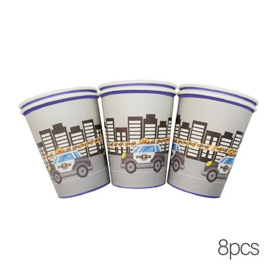 Kis zsaru autós parti kellékek Rendőrfiú születésnapi parti díszek autós lufi papír szalmapapír tálca gyermekbuli ajándék